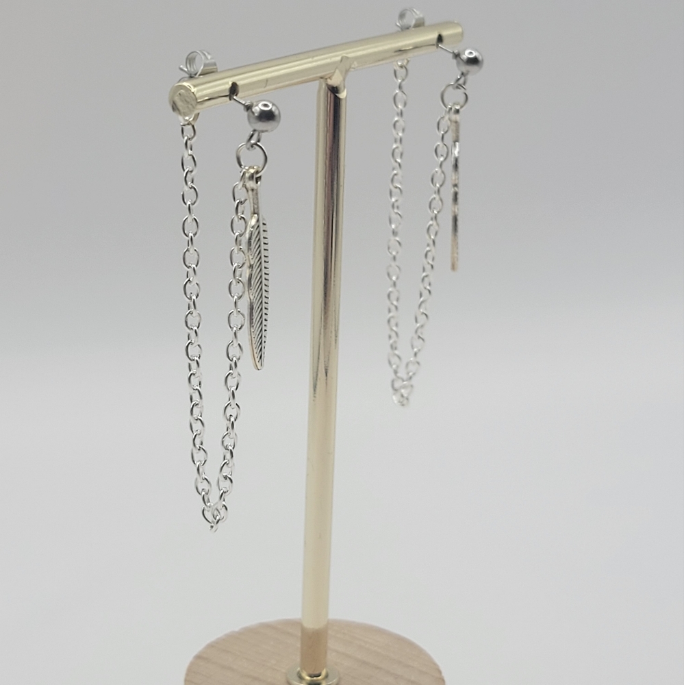 Handmade silver chain loop earrings